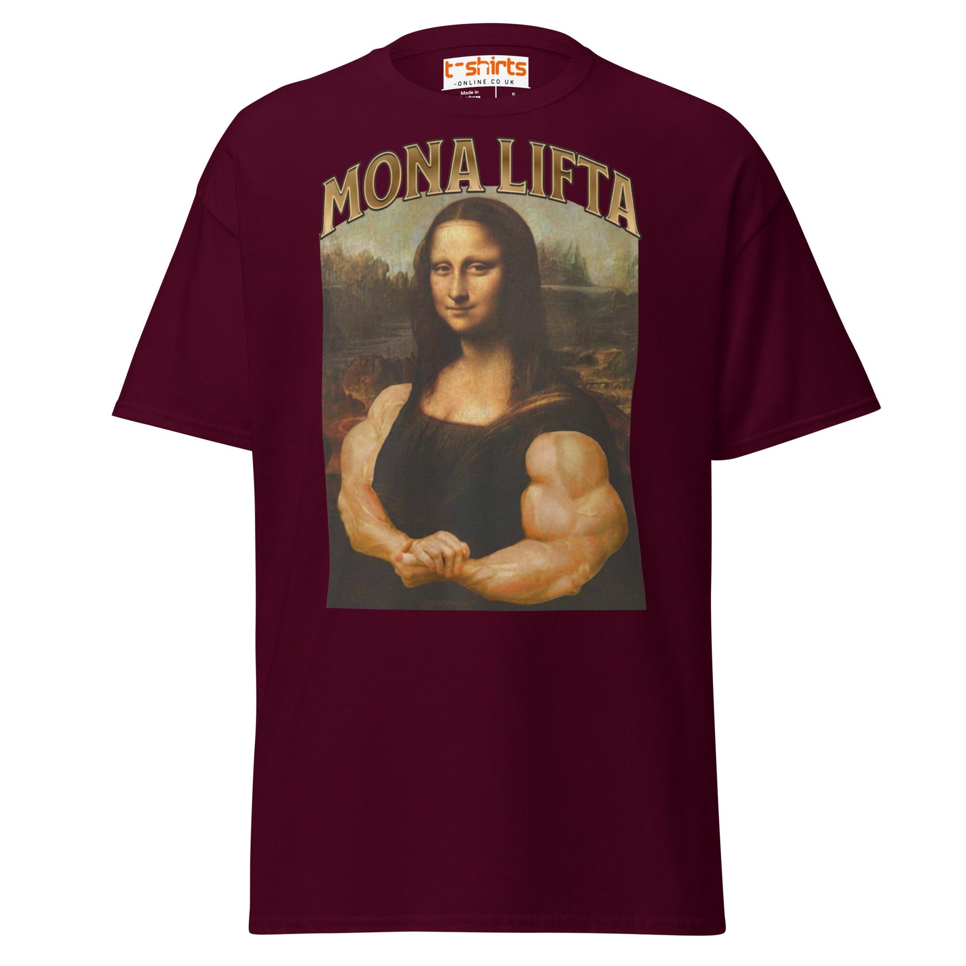 Mona Lifta T-Shirt | Funny Gym Parody Art Tee - Maroon - T-Shirts Online