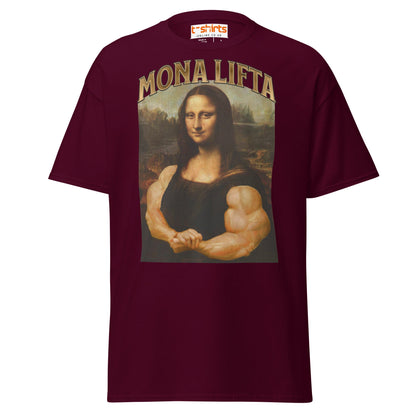Mona Lifta T-Shirt | Funny Gym Parody Art Tee - Maroon - T-Shirts Online