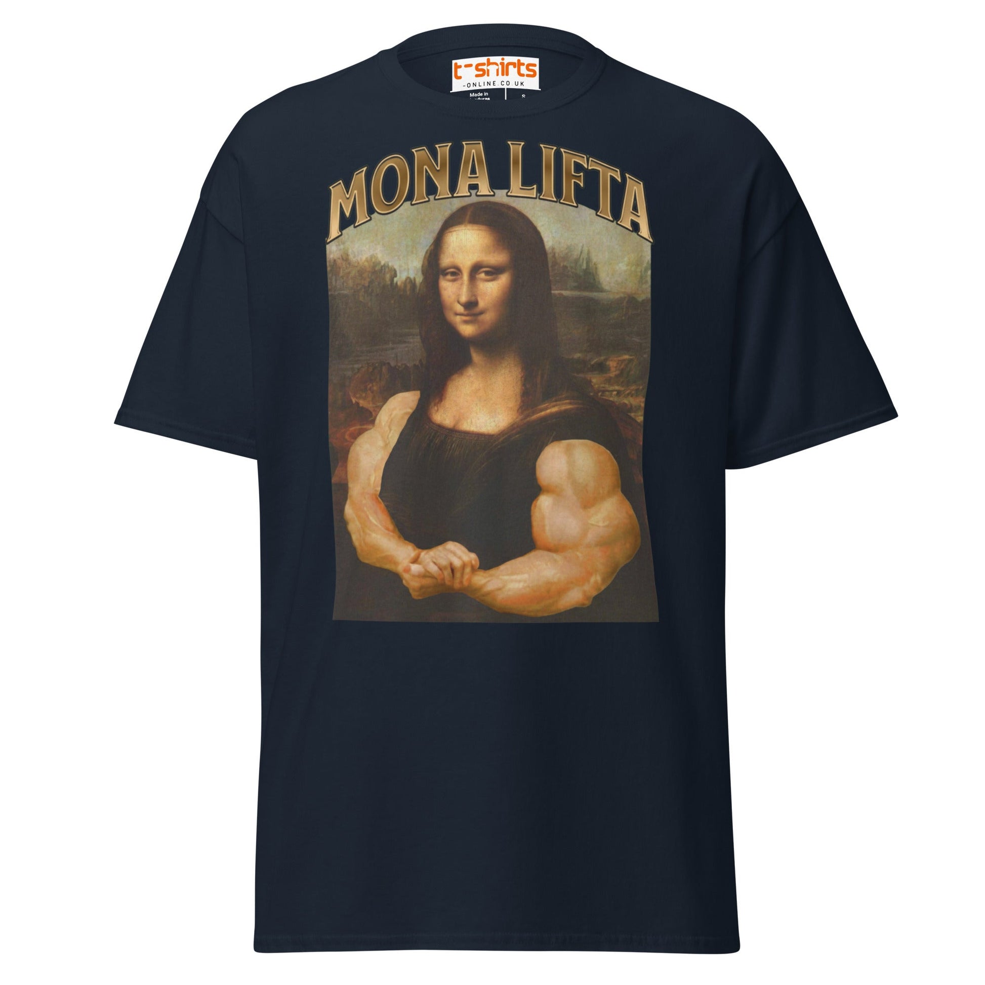 Mona Lifta T-Shirt | Funny Gym Parody Art Tee - Navy - T-Shirts Online