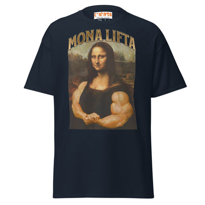 Mona Lifta T-Shirt | Funny Gym Parody Art Tee - Navy - T-Shirts Online