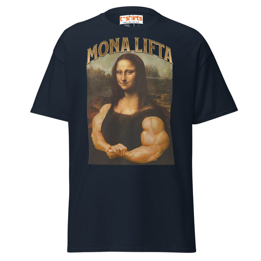 Mona Lifta T-Shirt | Funny Gym Parody Art Tee - Navy - T-Shirts Online