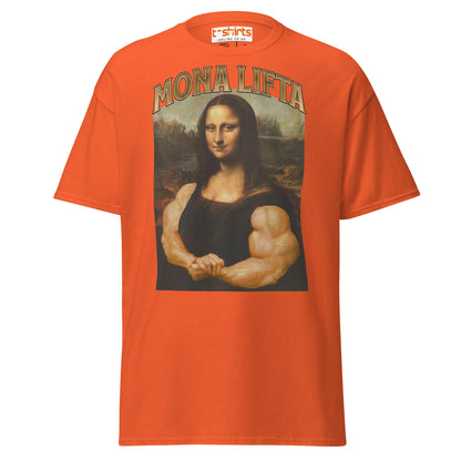 Mona Lifta T-Shirt | Funny Gym Parody Art Tee - Orange - T-Shirts Online