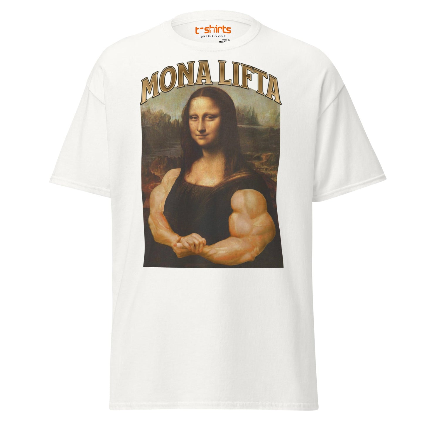 Mona Lifta T-Shirt | Funny Gym Parody Art Tee - White - T-Shirts Online