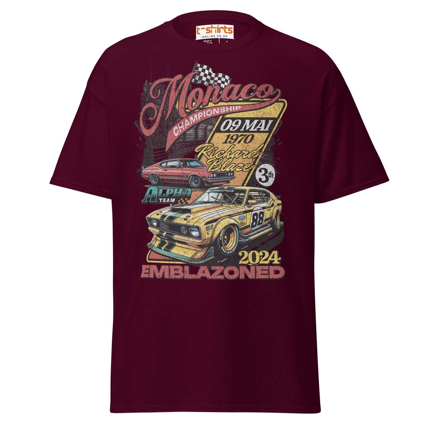 Monaco Championship T-Shirt | Retro Racing Car Tee - Maroon - T-Shirts Online
