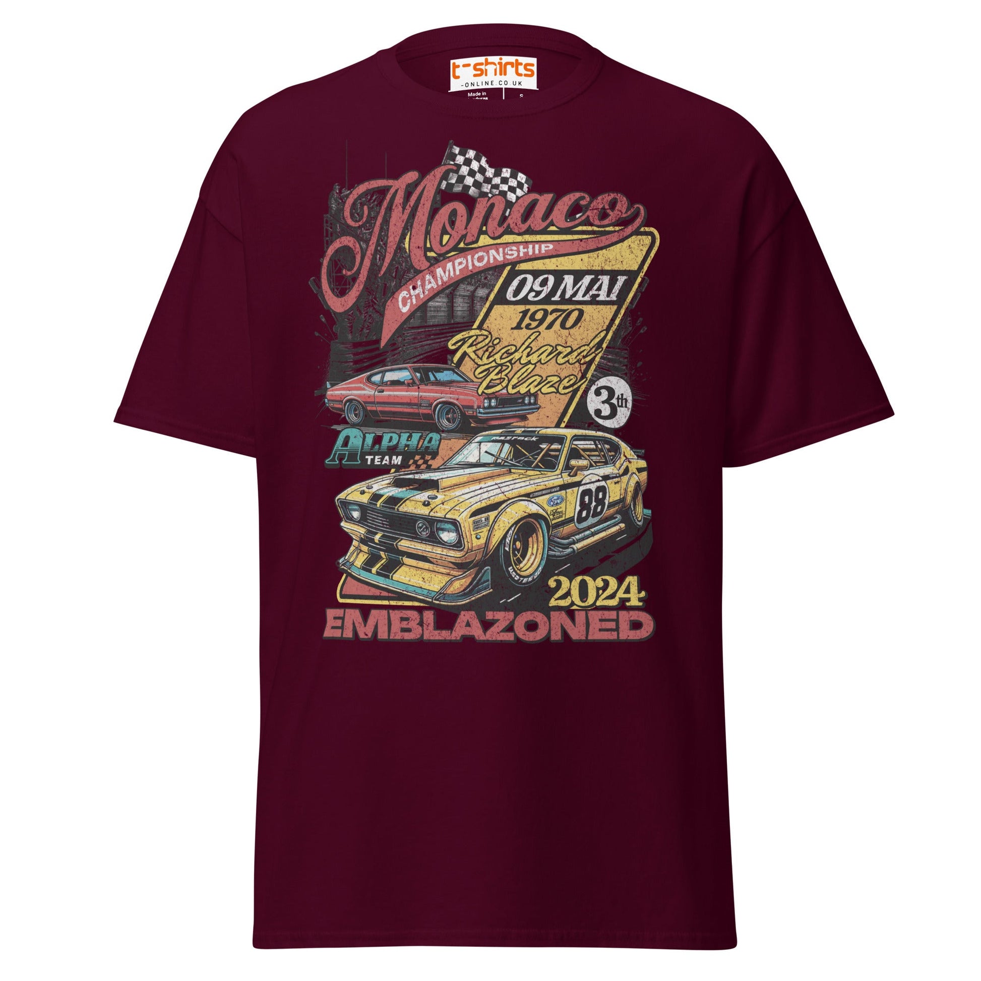 Monaco Championship T-Shirt | Retro Racing Car Tee - Maroon - T-Shirts Online