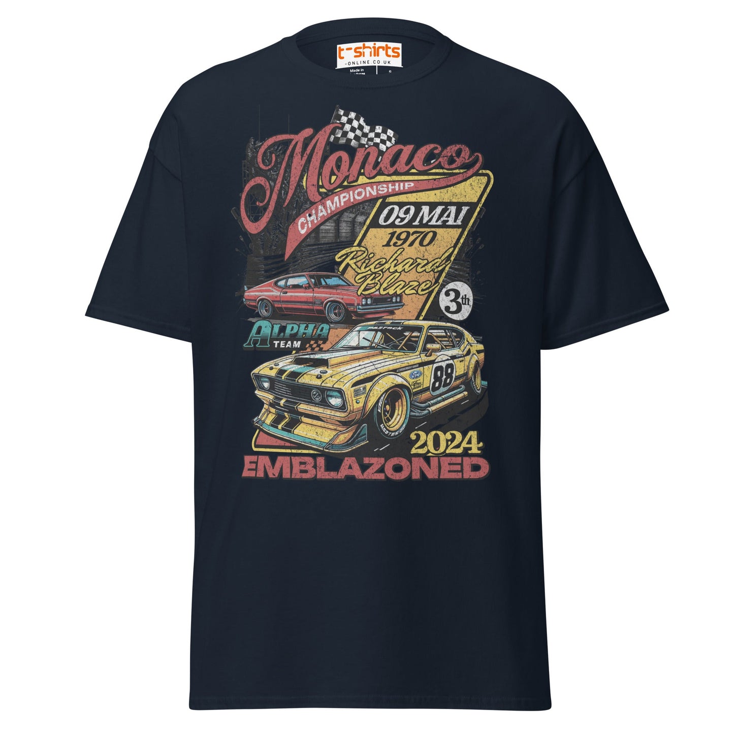 Monaco Championship T-Shirt | Retro Racing Car Tee - Navy - T-Shirts Online