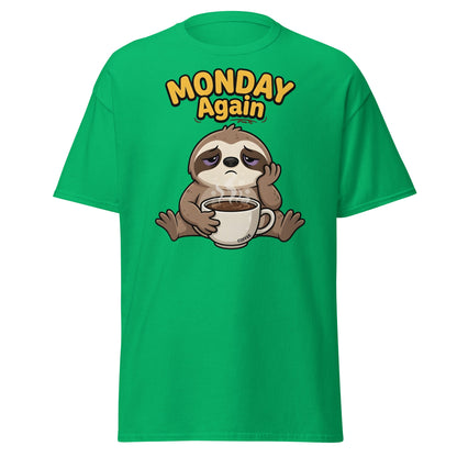 Monday Again Sloth Coffee T-Shirt Funny Lazy Tee - Irish Green - T-Shirts Online