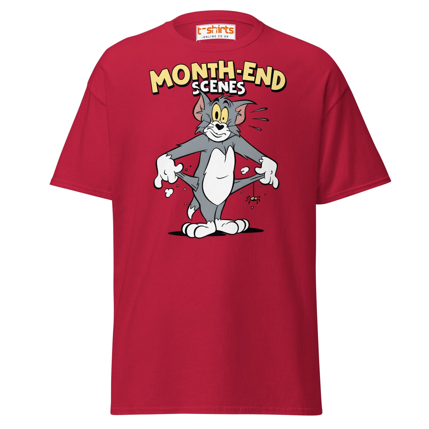Month - End Scenes Funny Cartoon Cat T-Shirt for Adults - Cardinal - T-Shirts Online