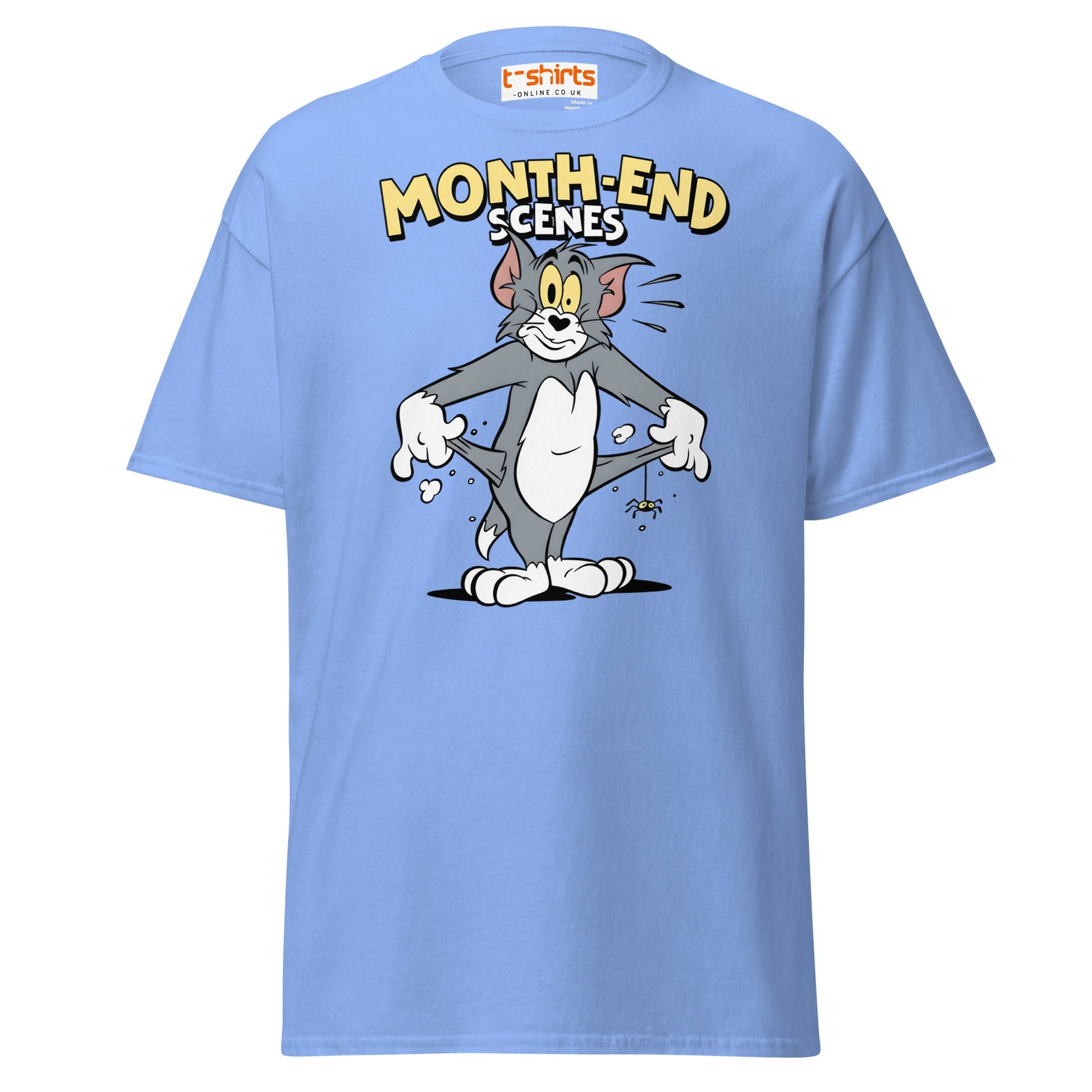 Month - End Scenes Funny Cartoon Cat T-Shirt for Adults - Carolina Blue - T-Shirts Online