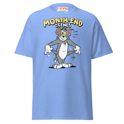 Month - End Scenes Funny Cartoon Cat T-Shirt for Adults - Carolina Blue - T-Shirts Online