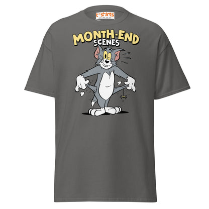 Month - End Scenes Funny Cartoon Cat T-Shirt for Adults - Charcoal - T-Shirts Online