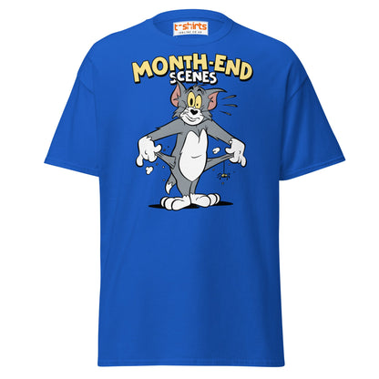 Month - End Scenes Funny Cartoon Cat T-Shirt for Adults - Royal - T-Shirts Online