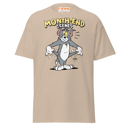 Month - End Scenes Funny Cartoon Cat T-Shirt for Adults - Sand - T-Shirts Online