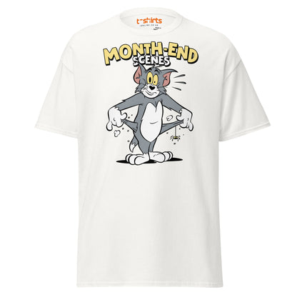 Month - End Scenes Funny Cartoon Cat T-Shirt for Adults - White - T-Shirts Online
