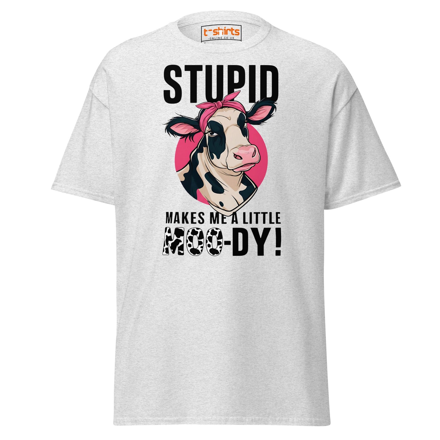 Moody Cow T-Shirt | Funny Farm Animal Humor Tee - Ash - T-Shirts Online