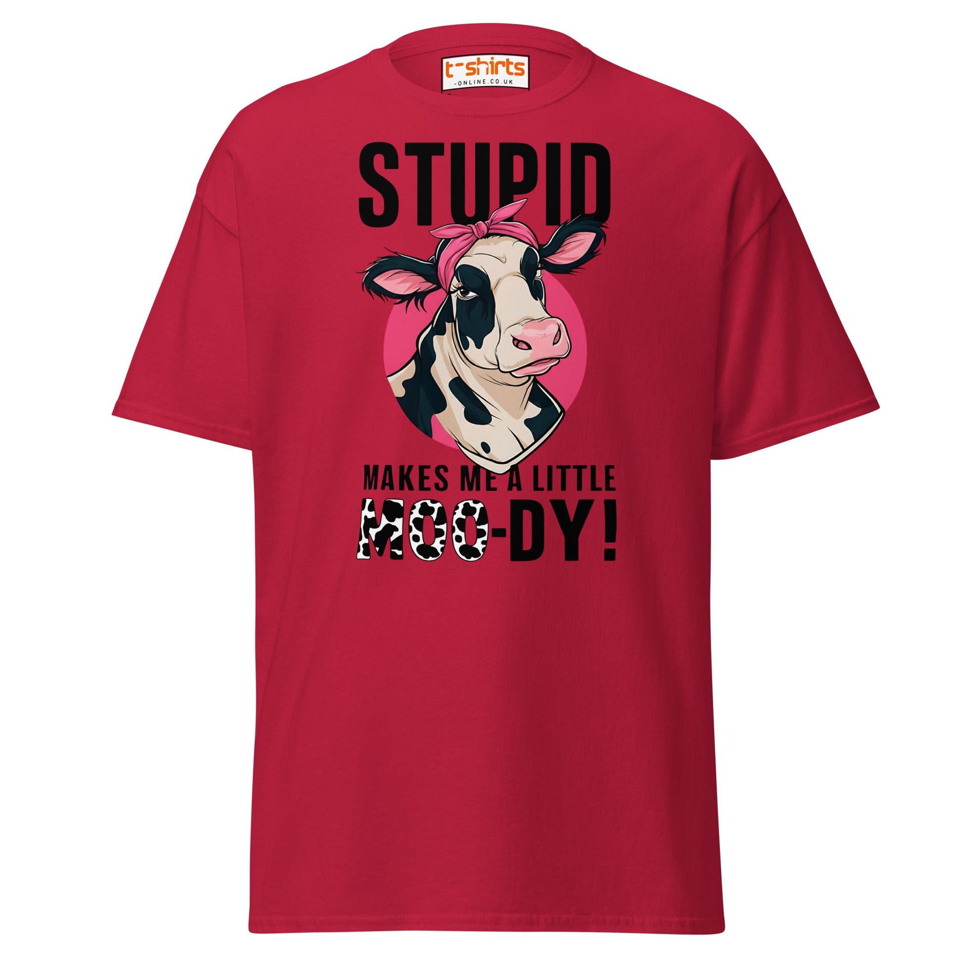Moody Cow T-Shirt | Funny Farm Animal Humor Tee - Cardinal - T-Shirts Online