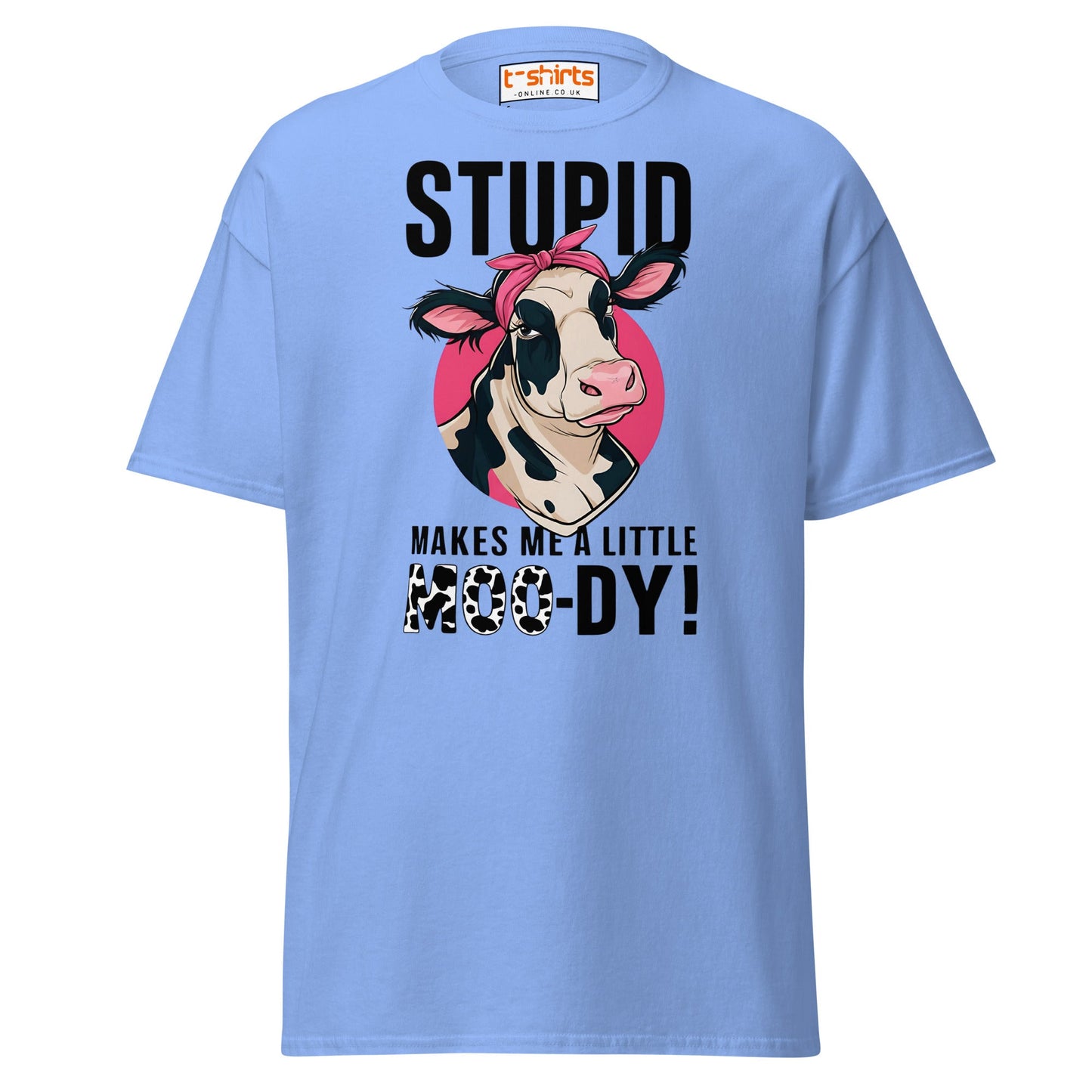 Moody Cow T-Shirt | Funny Farm Animal Humor Tee - Carolina Blue - T-Shirts Online