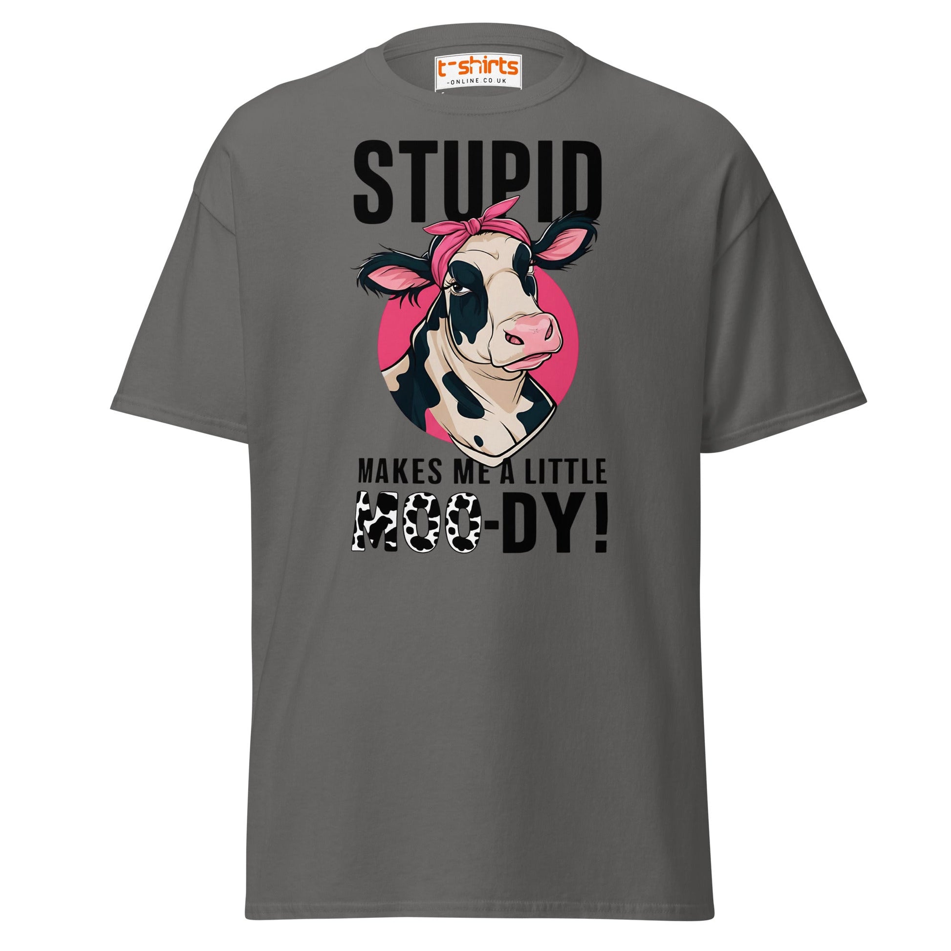 Moody Cow T-Shirt | Funny Farm Animal Humor Tee - Charcoal - T-Shirts Online