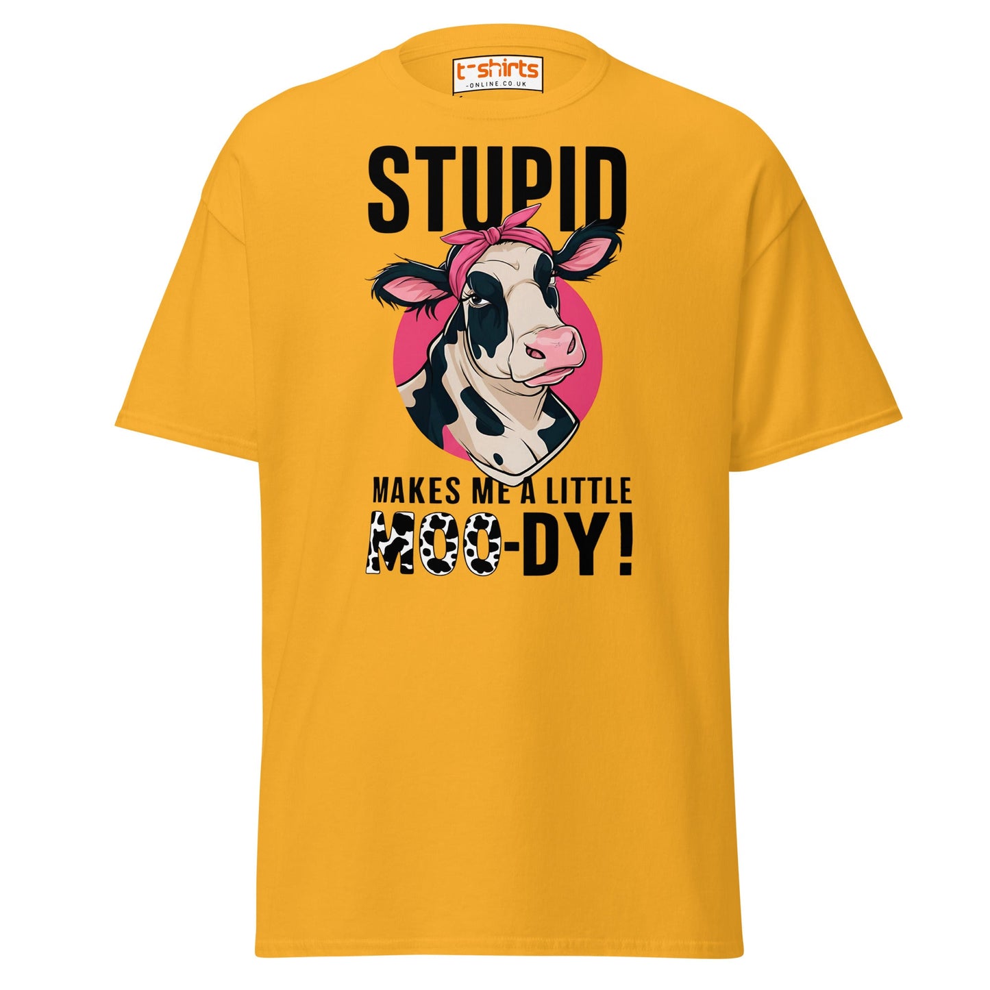 Moody Cow T-Shirt | Funny Farm Animal Humor Tee - Gold - T-Shirts Online