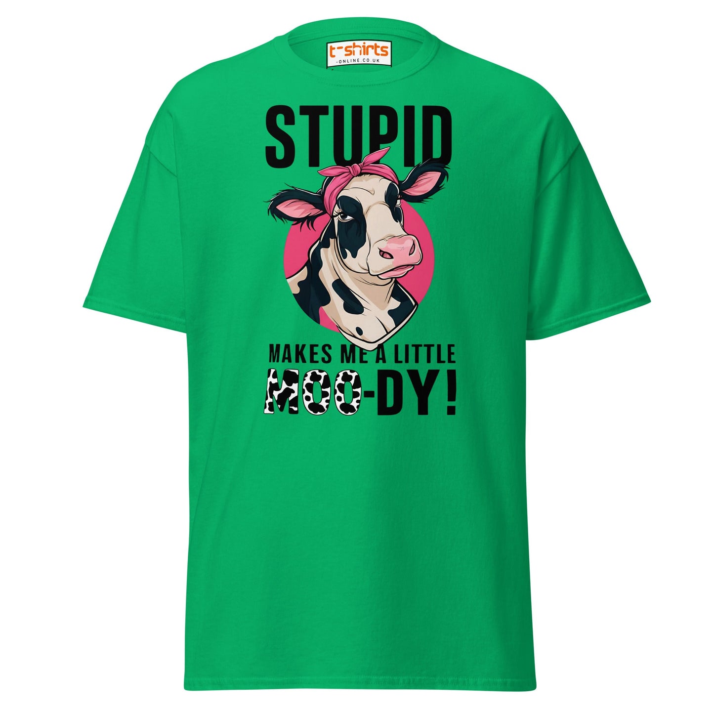 Moody Cow T-Shirt | Funny Farm Animal Humor Tee - Irish Green - T-Shirts Online