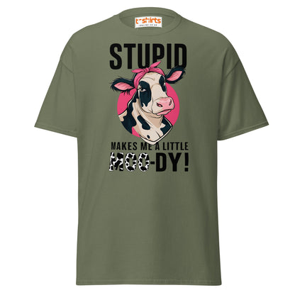 Moody Cow T-Shirt | Funny Farm Animal Humor Tee - Military Green - T-Shirts Online