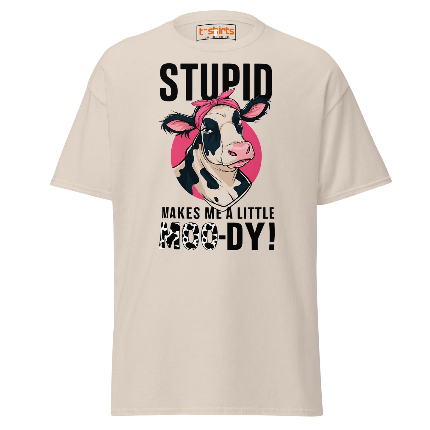 Moody Cow T-Shirt | Funny Farm Animal Humor Tee - Natural - T-Shirts Online