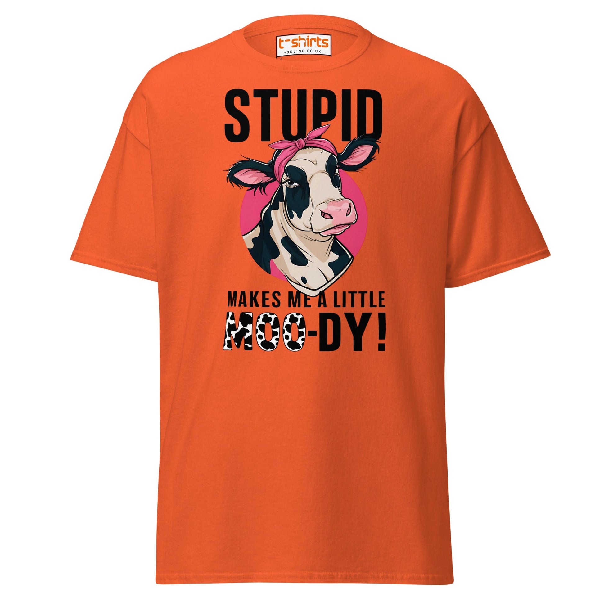 Moody Cow T-Shirt | Funny Farm Animal Humor Tee - Orange - T-Shirts Online
