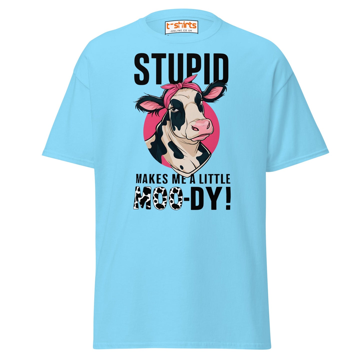 Moody Cow T-Shirt | Funny Farm Animal Humor Tee - Sky - T-Shirts Online