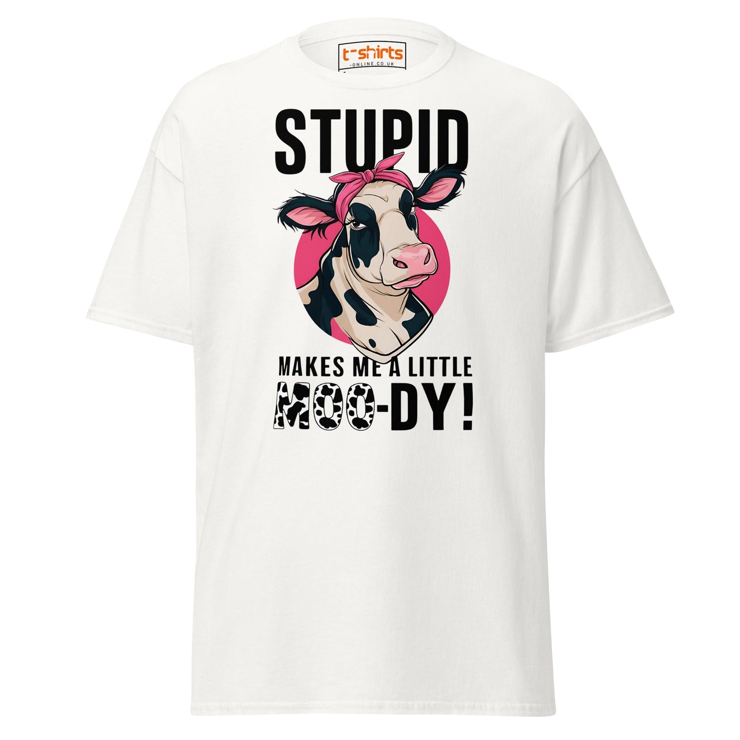 Moody Cow T-Shirt | Funny Farm Animal Humor Tee - White - T-Shirts Online