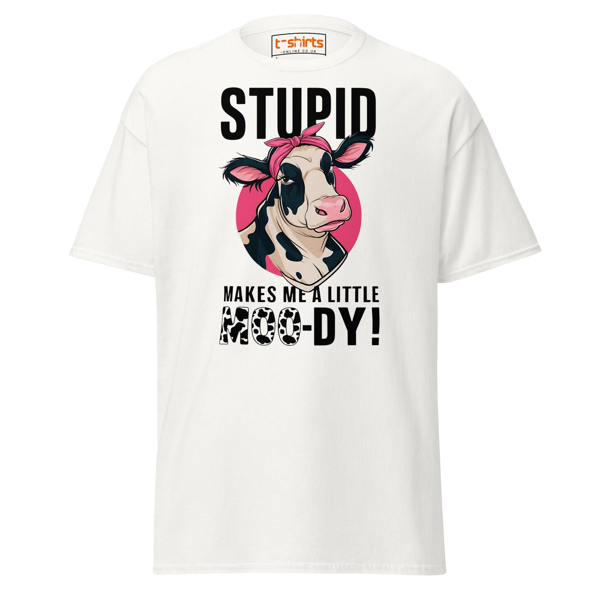 Moody Cow T-Shirt | Funny Farm Animal Humor Tee - White - T-Shirts Online