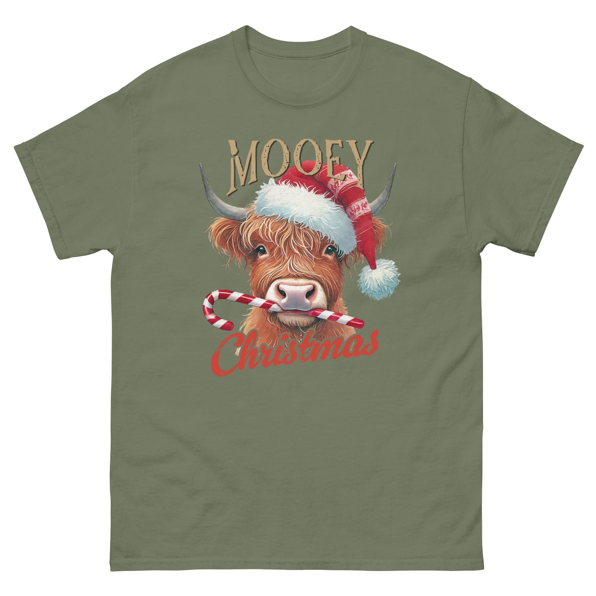 Mooey Christmas | Christmas T-Shirt - Military Green - T-Shirts Online