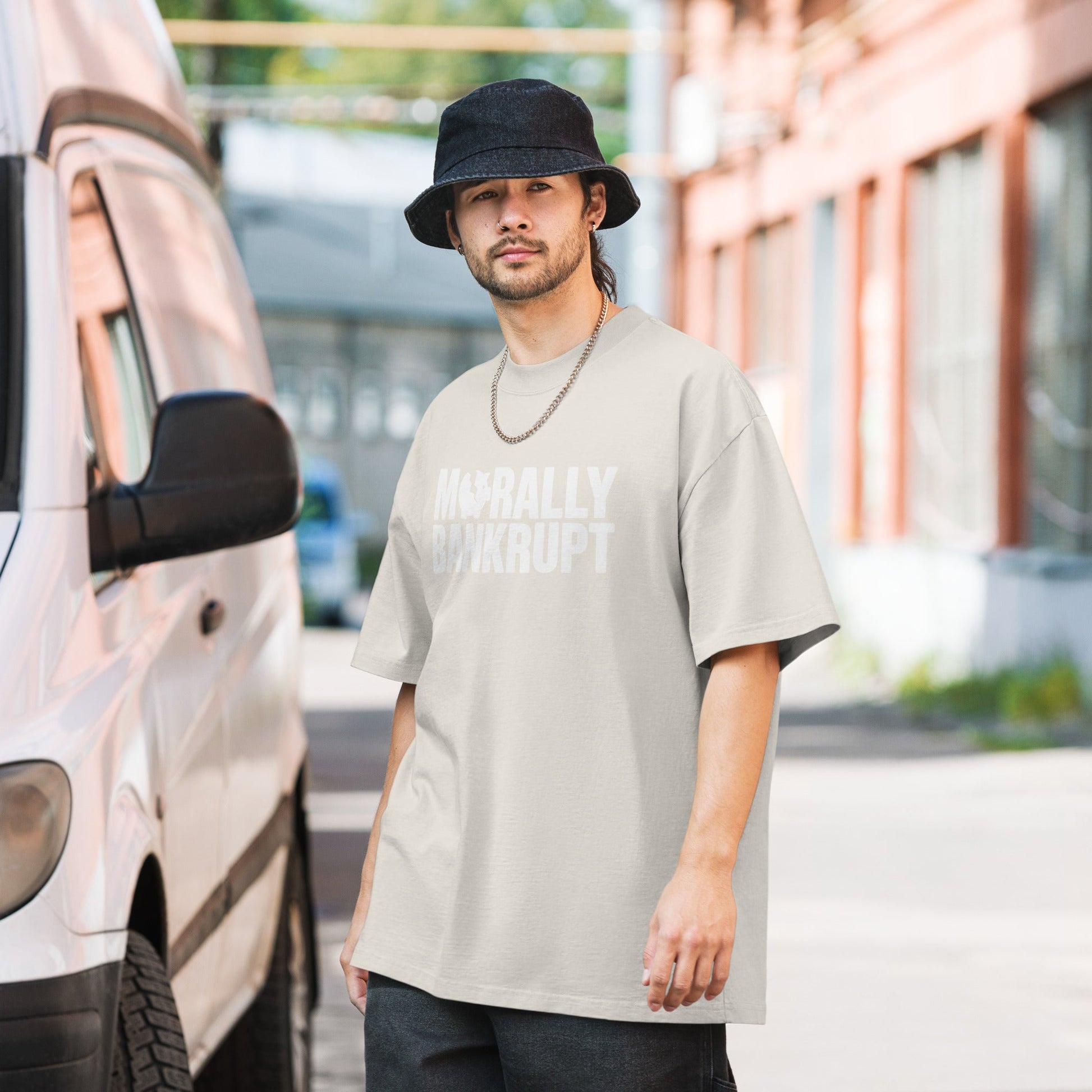 Morally Bankrupt T-Shirt | Oversized Faded Tee - Faded Bone - T-Shirts Online