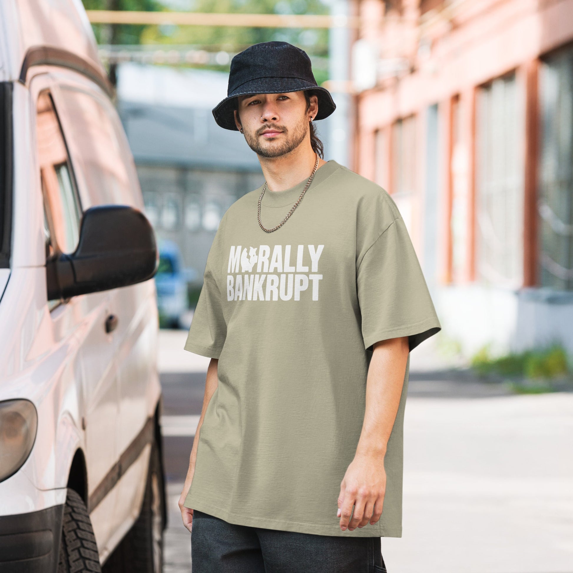 Morally Bankrupt T-Shirt | Oversized Faded Tee - Faded Eucalyptus - T-Shirts Online
