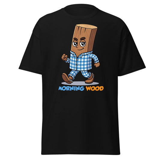 Morning Wood Funny Graphic T-Shirt - Clever Adult Humor Tee - Black - T-Shirts Online