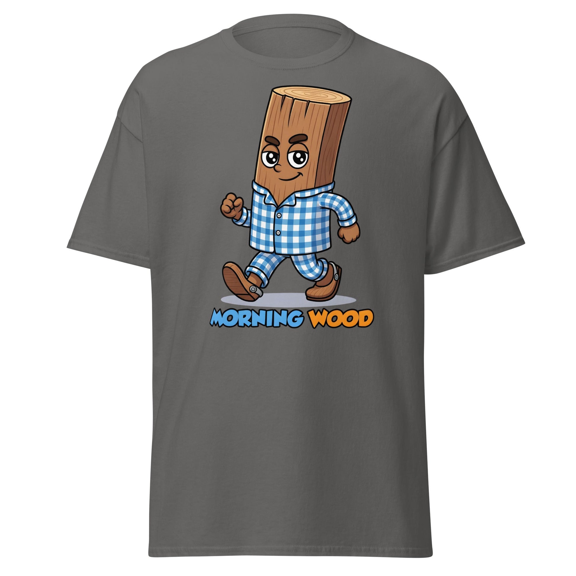 Morning Wood Funny Graphic T-Shirt - Clever Adult Humor Tee - Charcoal - T-Shirts Online