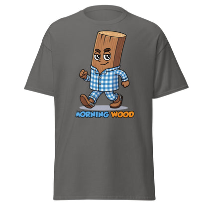 Morning Wood Funny Graphic T-Shirt - Clever Adult Humor Tee - Charcoal - T-Shirts Online