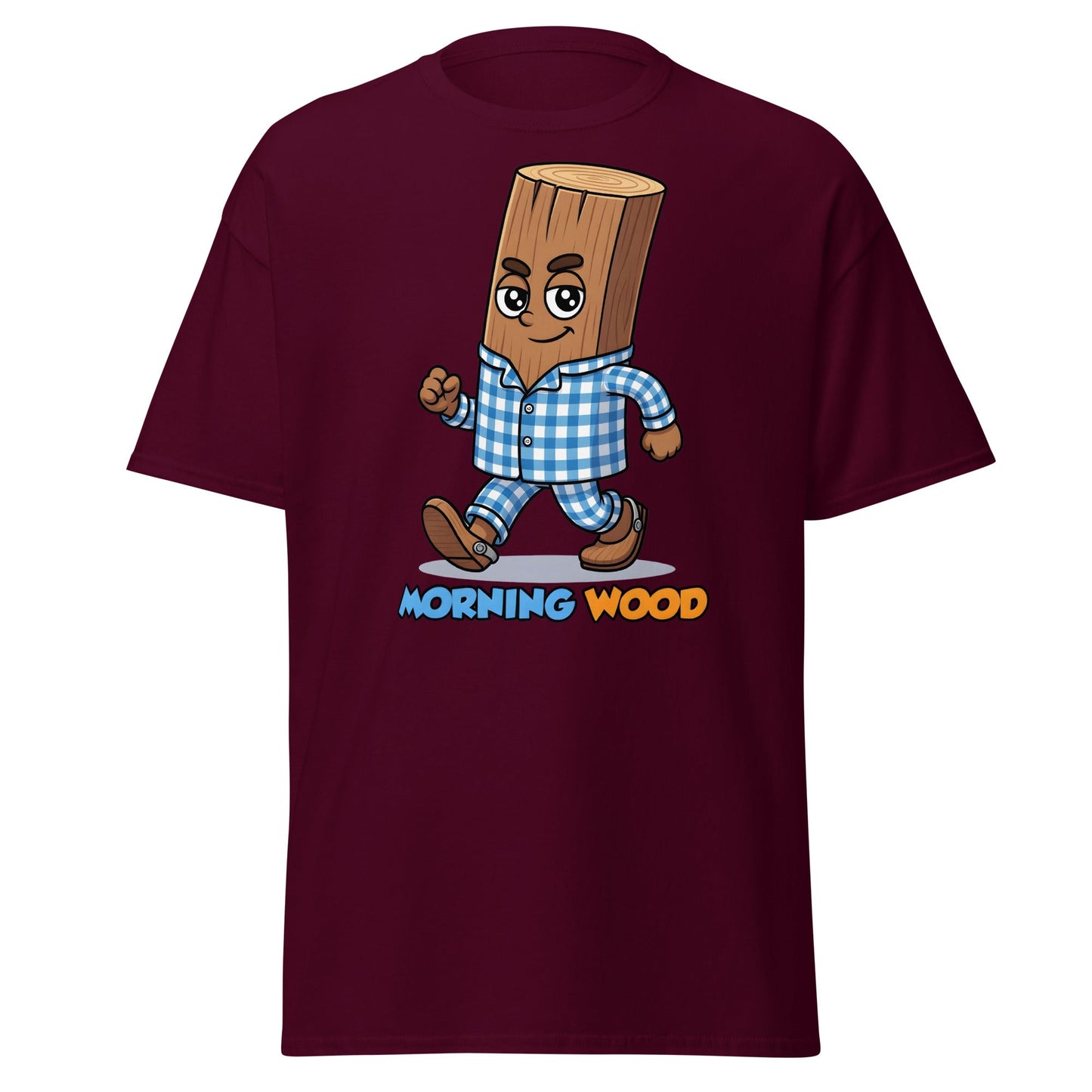 Morning Wood Funny Graphic T-Shirt - Clever Adult Humor Tee - Maroon - T-Shirts Online
