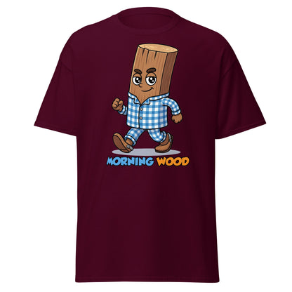 Morning Wood Funny Graphic T-Shirt - Clever Adult Humor Tee - Maroon - T-Shirts Online
