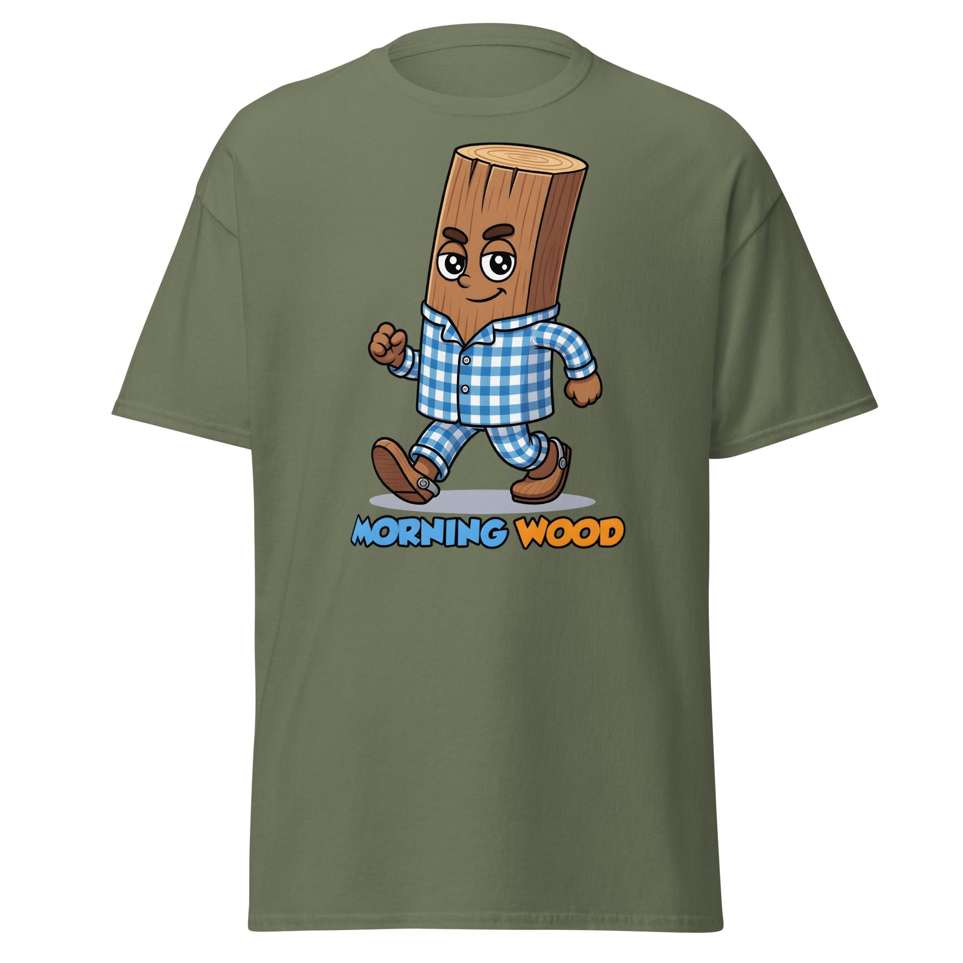 Morning Wood Funny Graphic T-Shirt - Clever Adult Humor Tee - Military Green - T-Shirts Online