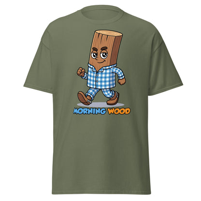 Morning Wood Funny Graphic T-Shirt - Clever Adult Humor Tee - Military Green - T-Shirts Online
