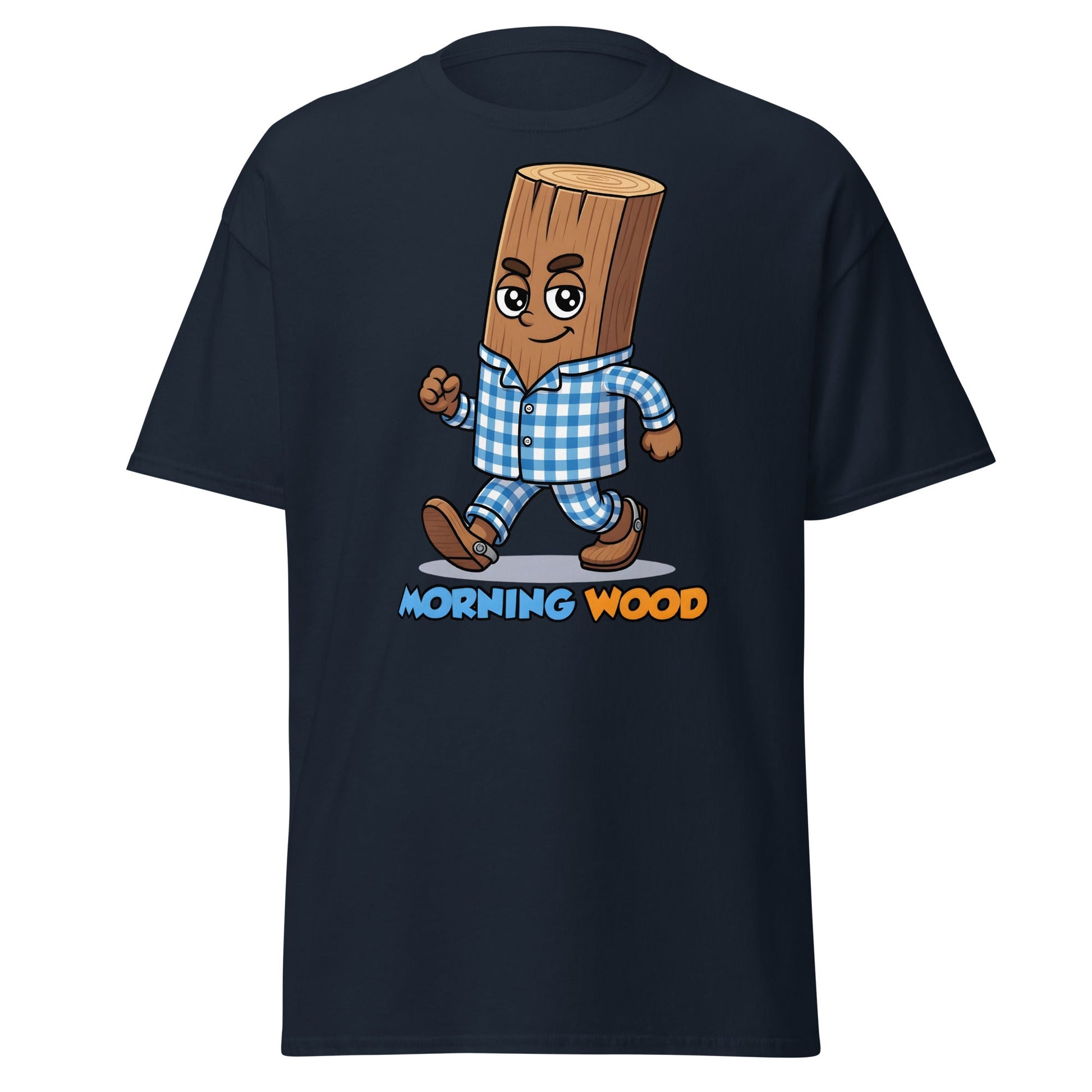 Morning Wood Funny Graphic T-Shirt - Clever Adult Humor Tee - Navy - T-Shirts Online