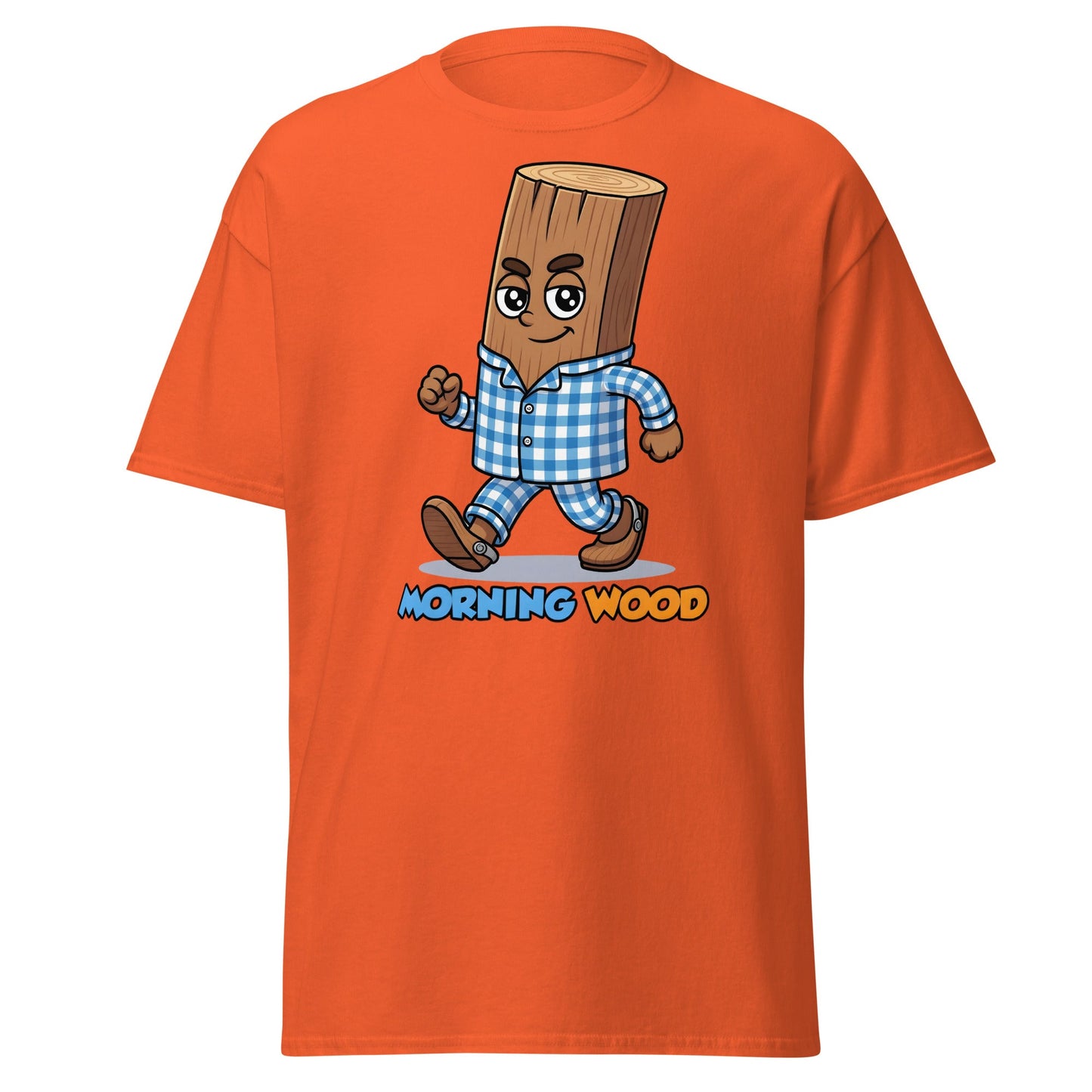 Morning Wood Funny Graphic T-Shirt - Clever Adult Humor Tee - Orange - T-Shirts Online