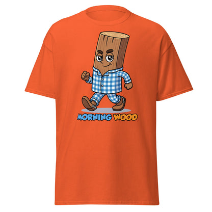 Morning Wood Funny Graphic T-Shirt - Clever Adult Humor Tee - Orange - T-Shirts Online