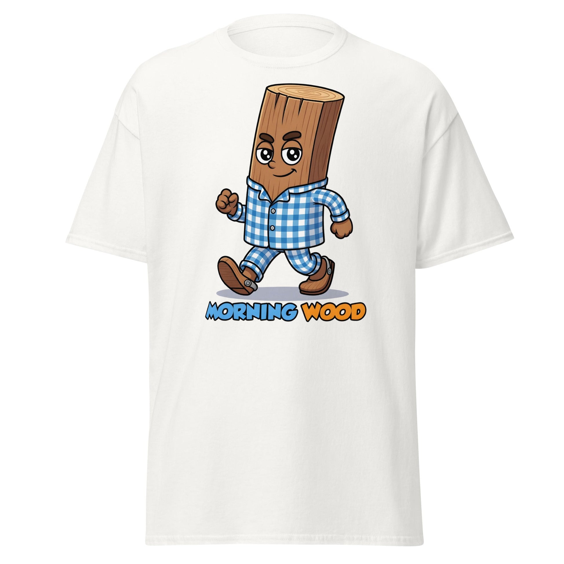 Morning Wood Funny Graphic T-Shirt - Clever Adult Humor Tee - White - T-Shirts Online