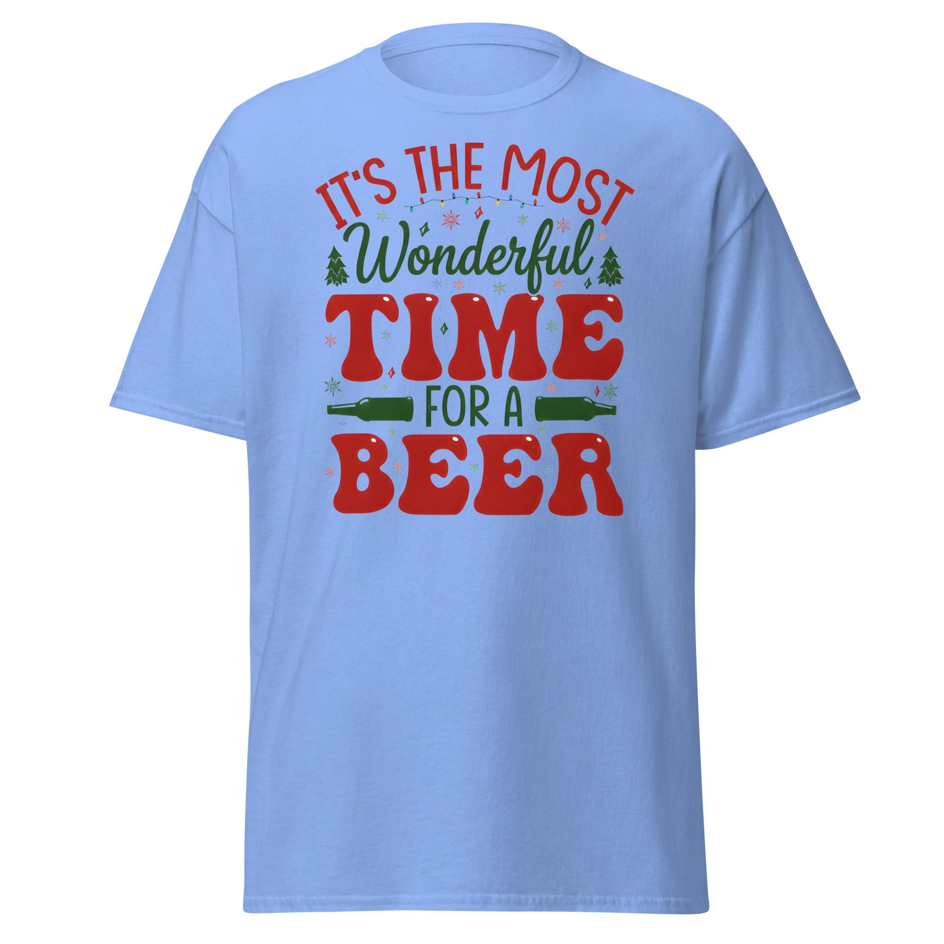 Most Wonderful Time For A Beer Christmas T-Shirt - Carolina Blue - T-Shirts Online