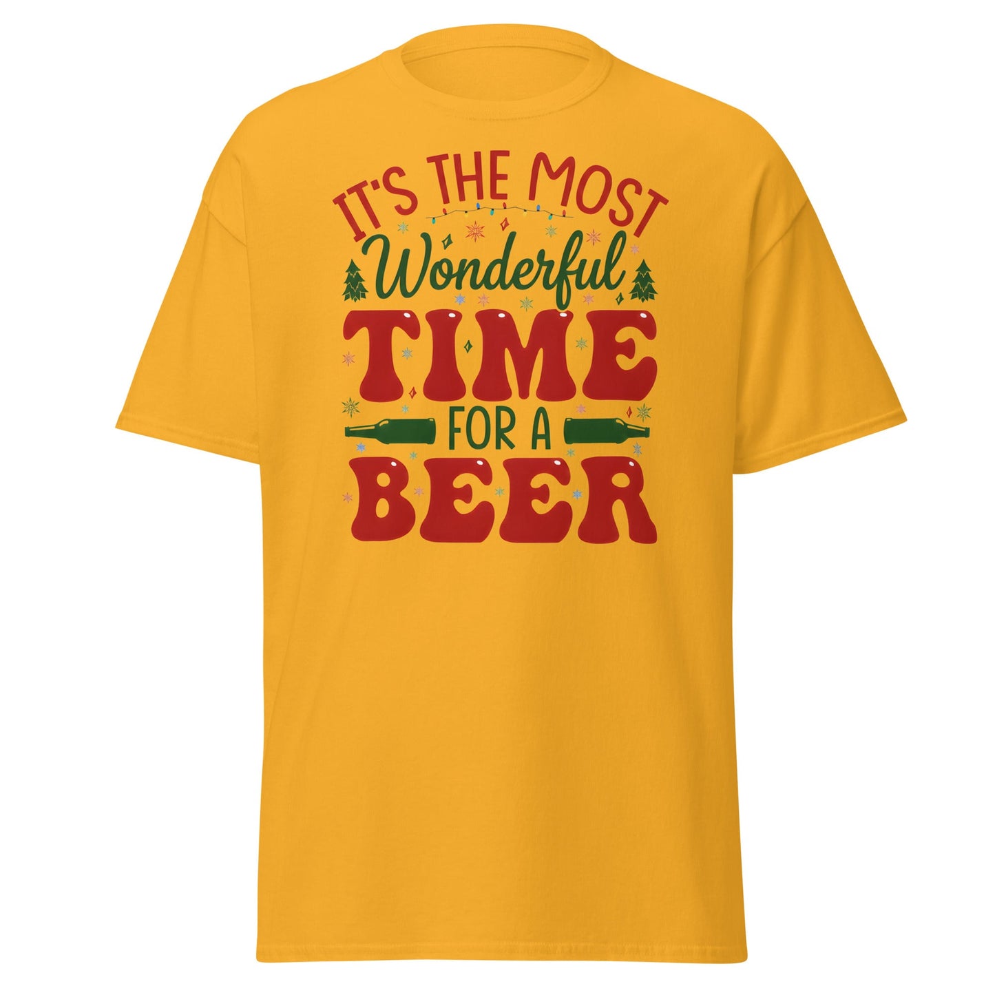 Most Wonderful Time For A Beer Christmas T-Shirt - Gold - T-Shirts Online