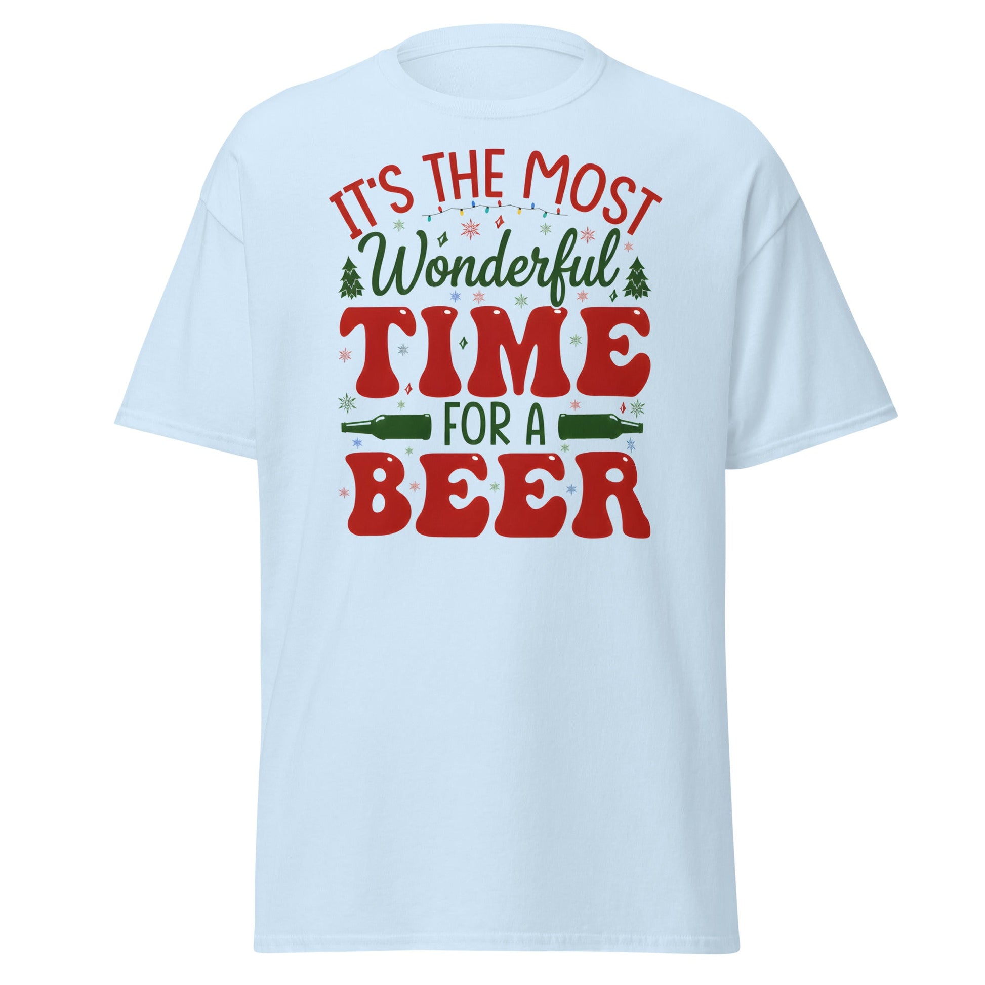 Most Wonderful Time For A Beer Christmas T-Shirt - Light Blue - T-Shirts Online