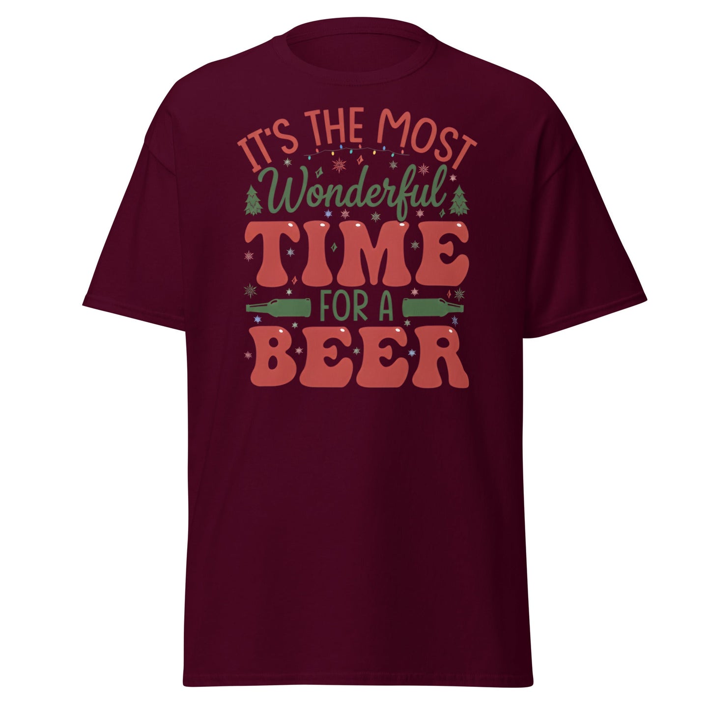 Most Wonderful Time For A Beer Christmas T-Shirt - Maroon - T-Shirts Online