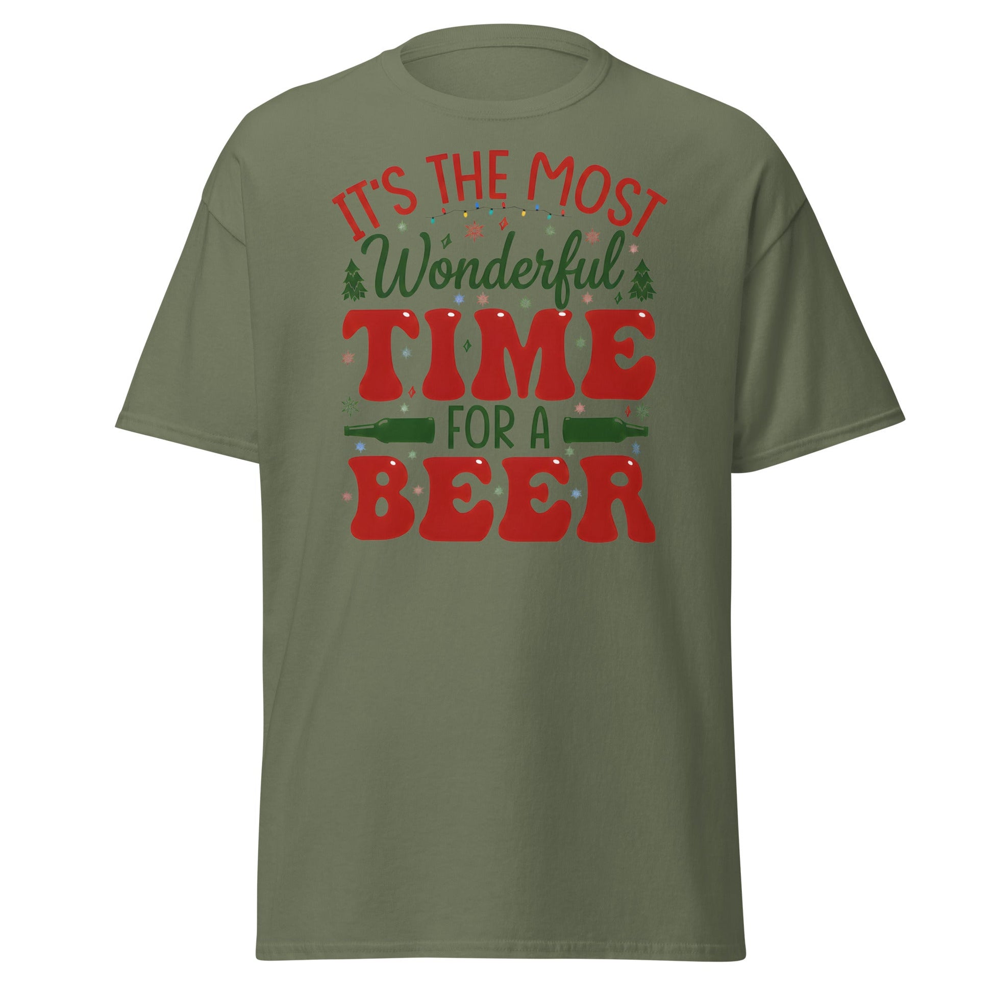 Most Wonderful Time For A Beer Christmas T-Shirt - Military Green - T-Shirts Online
