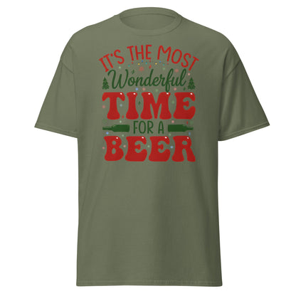 Most Wonderful Time For A Beer Christmas T-Shirt - Military Green - T-Shirts Online
